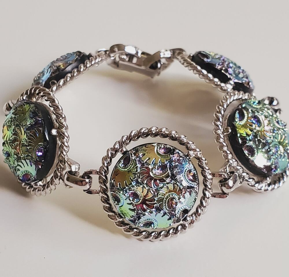 Sarah Cov COVENTRY Textured Round Link Silver Tone Bracelet 7in MEDIUM